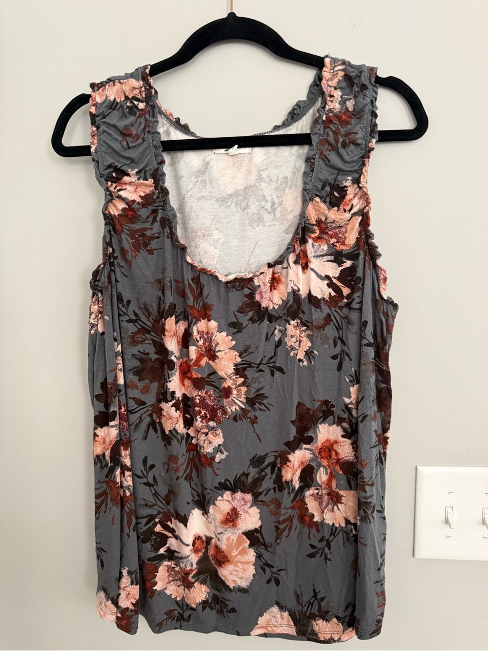 Maurices Gray Tank Top with Pink Floral Print